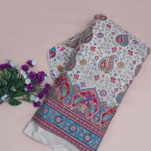 Kurti Anarkali pour filles en tissu crêpe ethnique indien léger, blanc opulent, à motif cachemire paon Daman, 54 pouces, avec broderie de sequins - Product Image 2