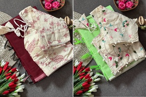 Sari Prayosha Export para Mujer, Tejido a Mano, Algodón Khadi, Bordado, con Borlas, para Uso Casual o de Fiesta, Hecho a Mano en India, de Secado Rápido - Product Image 4