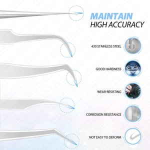 Juego Profesional de Pinzas para Pestañas Azules, 6 Piezas, Acero Inoxidable, Curvas y Rectas, Herramientas para Extensión de Pestañas con Estuche de Cuero PU - Product Image 3