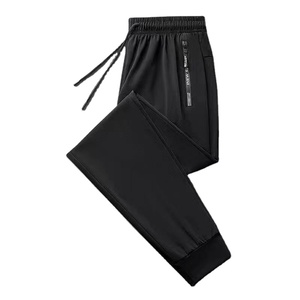 Pantalon Strech à Séchage Rapide pour Homme Pantalon en Soie Glacée Couleur Unie Taille Moyenne Coupe Ample Jambe Droite Pantalon Décontracté Sport Mince - Product Image 1