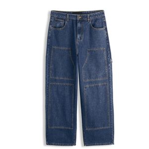 Vaqueros anchos de mezclilla para hombre con bolsillos de parche utilitarios – Jeans azules de corte holgado estilo casual urbano al por mayor personalizados - Product Image 1