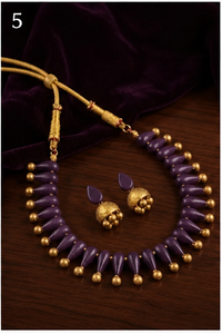 Conjunto de Collar de Cuentas Metálicas Chapadas en Oro Púrpura Ecológico, Joyería Tradicional India, Regalo para Festivales y Bodas - Product Image 5