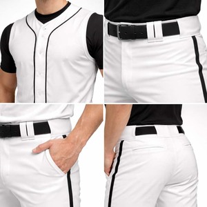Wholesale Custom Men's Sleeveless Baseball Uniform Set White Button <b>Down</b> Jersey Vest and <b>Pants</b> with Black Piping - Product Image 6