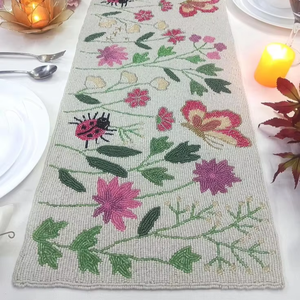 Camino de Mesa Bordado con Cuentas, Hecho a Mano en India, Personalizable, de Lujo, Ecológico, para Bodas y Fiestas, Venta al Por Mayor - Product Image 1