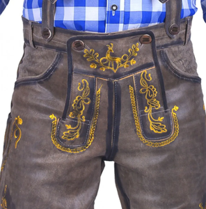 Men's Gray Lederhosen Bavarian <b>Shorts</b> Yellow Embroidery High Waist Casual Woven Breathable Eco-Friendly Waterproof Front Logo - Product Image 3