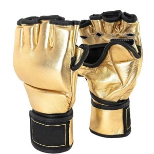 Guantes de MMA Premium Dorados de Cuero Metálico, Guantes Profesionales para Grappling, Sparring, Entrenamiento de Boxeo, Palma Abierta, Muñequera Ajustable - Product Image 4