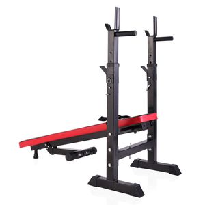 Panca nera rossa con postazione di allenamento multifunzione pieghevole regolabile con rastrelliera Squat - Product Image 3