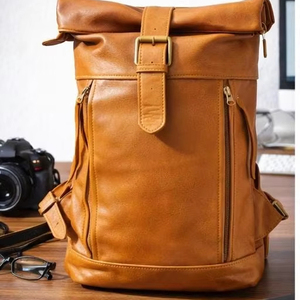Urban Genuine <b>Leather</b> Roll Top <b>Backpack</b> City Bag Stylish Cow <b>Leather</b> Rucksack For Men Women Travel LRTB-0116 - Product Image 1