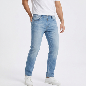 Pantalones Vaqueros de Mezclilla de Algodón Transpirable para Hombre, Corte Recto, Lavado Claro, Cintura Media, Ajustados, Casuales, para las 4 Estaciones, Hechos en Bangladesh - Product Image 5