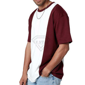 OXYTAG Custom Oversized Color Block Men T Shirt Heavyweight Cotton Cut and Sew Short Sleeve Blank <b>Tee</b> Maroon <b>White</b> Streetwear - Product Image 4