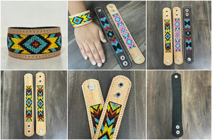 Wholesale Punk Jewelry Hand Tooled Genuine <b>Leather</b> Beaded <b>Bracelets</b> Top Selling Western Fashion Cuff <b>Bracelet</b> Bangles <b>for</b> <b>Women</b> - Product Image 3