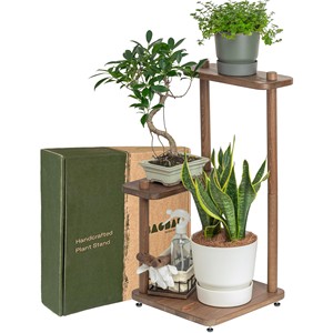 Antique Walnut Wooden <b>Rectangle</b> Plant Stand with Magazine Rack | Handcrafted Hardwood <b>Planter</b> Display - Product Image 1
