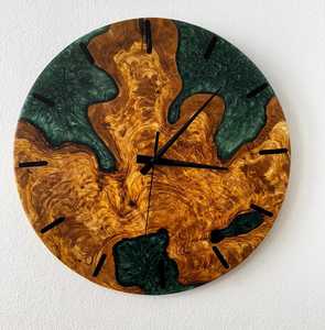 Handmade Olive Wood Green Epoxy Resin Modern Design Battery Powered Wall <b>Clock</b> Silent Artisan Timepiece Living Room Decor - Product Image 1