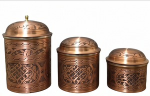 Container Set In Copper With <b>Vintage</b> Design Perfect For Handmade Kitchenware And Utensil Storage Containers Metal Jars - Product Image 1