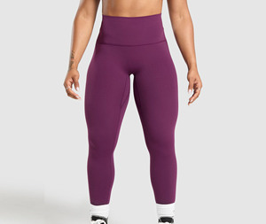 Pantalones Deportivos de Cintura Alta para Mujer, Texturizados, Color Morado Sólido, Spandex, Secado Rápido, con Costuras, Largos hasta el Tobillo - Product Image 1