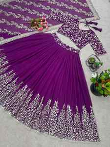 LEHENGA CHOLI ELEGANTE DE GEORGETTE CON BORDADO DE LENTEJUELAS Y DUPATTA COLOR VINO 68103 - Product Image 3