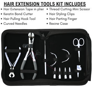 Kit complet d'outils pour extensions de cheveux blancs : Pince à bandes adhésives, Coupe-bandes, Crochet de tirage, Aiguilles à coudre courbées et Pinces de sectionnement - Product Image 2