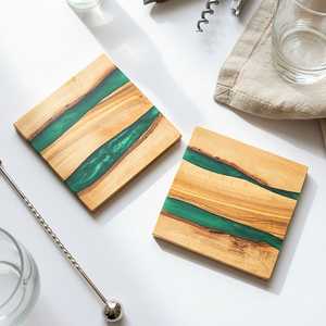 Best quality <b>Epoxy</b> Resin Coaster Acacia Wood Drink Mat Square <b>Table</b> Pad for Wine <b>Coffee</b> Tea Home Dining Decor - Product Image 5