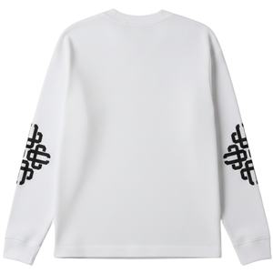 <b>Men</b> <b>White</b> Waffle <b>Long</b> <b>Sleeve</b> <b>T</b> <b>Shirt</b> with Emblem Print Crew Neck Cotton Casual Streetwear Fashion Top - Product Image 1