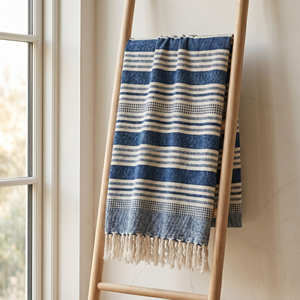 Couvre-lit tissé rayé gris 130x170 cm, couverture en coton, décoration intérieure durable, textile, exportateur en gros - Product Image 4