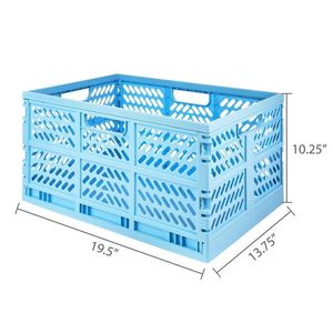 4 Pack Collapsible Plastic Storage Crate <b>Large</b> Foldable Mesh <b>Bin</b> with Stackable Design Blue 19.68" X 13.77" X 10.23" - Product Image 5