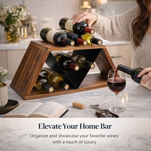 Porte-vin en bois vintage à double niveau |   Comptoir de cuisine et bar |   Organisateur de rangement durable en bois et métal - Product Image 5