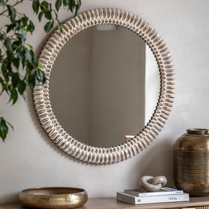 Miroir mural décoratif en bois fait main, design élégant blanc texturé, décoration moderne pour la maison, salon, chambre, entrée - Product Image 1