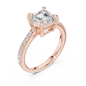 Bague de fiançailles en or rose avec diamant taille émeraude, pavé de diamants, solitaire, pour femme - Product Image 4