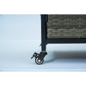 Outdoor PE Rattan Wicker Bar Cart <b>Cabinet</b> Double Doors Glass Top & <b>Wheels</b> for Patio Furniture - Product Image 3