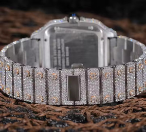 Montre de luxe en moissanite pour homme, montre-bracelet à quartz analogique sertie de diamants, pour la mode et les cadeaux haut de gamme - Product Image 3