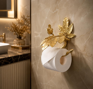 Porte-papier toilette de luxe plaqué or, design décoratif oiseau et feuille, support mural doré pour rouleau de papier toilette, accessoire de salle de bain - Product Image 1
