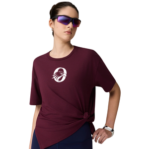 Camiseta Deportiva Holgada para Mujer, Color Borgoña, Suave y Transpirable, Manga Corta, para Yoga, Running, Gimnasio y Fitness - Product Image 1