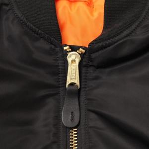 Blouson bomber noir pour homme avec doublure orange, fermeture éclair, poches avant, vêtement d'extérieur décontracté coupe-vent, idéal pour l'automne - Product Image 3