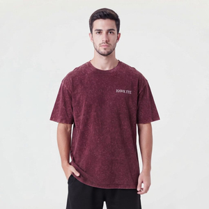 T-shirt sportif surdimensionné à manches courtes pour homme en soie/coton, délavé à l'acide, avec logo personnalisé sur le devant, séchage rapide et respirant - Product Image 6