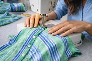 Conjunto de Top Corto con Tirantes Finos y Pantalones Cortos con Botones, Diseño Nuevo, Estampado a Rayas Verde, Estampado a Mano, Traje de Dos Piezas para Mujer, Ropa de Playa de Verano - Product Image 6