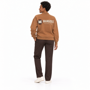 Women's Oversized Mock Neck Fleece Sweatshirt-100% Cotton Quick Dry <b>Drop</b> Shoulder Solid Color Custom Front <b>Back</b> Neck Logo - Product Image 3