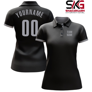 Camisa polo de golf negra personalizada para mujer, manga corta, nombre del equipo, número del jugador, top deportivo informal estampado - Product Image 2