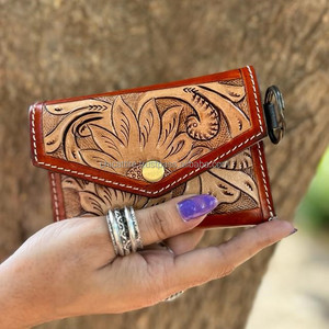 Nueva Cartera de cuero mecanizada a mano con llavero Mini llavero cartera pequeña girasol cuero genuino monedero occidental para mujer - Product Image 2