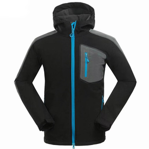Veste softshell à capuche pour homme, color block, doublée polaire, imperméable, coupe-vent, pour l'extérieur, rouge, noir, vert, personnalisable OEM - Product Image 1