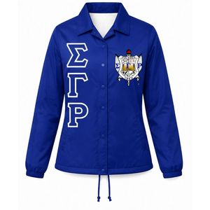 Chaqueta Gold Line de Sigma Gamma Rho con diseño de letras verticales, escudo personalizado de la hermandad griega SGRho, ropa universitaria con cremallera completa. - Product Image 1