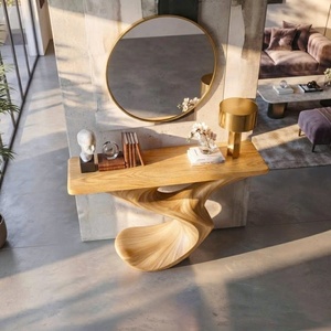 Table console en bois faite à la main, chef-d'œuvre moderne de style farmhouse, confectionnée à la main à partir de bois naturel massif, artisanat raffiné. - Product Image 2