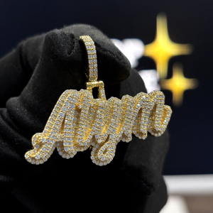 Personalized Script <b>Name</b> Pendant 925 Sterling Silver VVS Moissanite Fully Iced Hip Hop <b>Necklace</b> Yellow Gold Pave Jewelry Pendant - Product Image 3