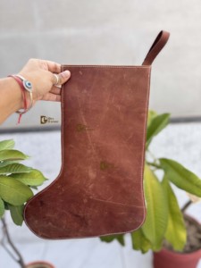 New Arrival Cowhide Leather Christmas Stocking Boot Stich Family Christmas Tree Fireplace Hanging <b>Party</b> <b>Decoration</b> Gift Bag - Product Image 5