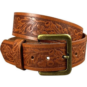 Ceinture d'outillage en cuir occidental véritable marron design floral sculpté à la main de qualité supérieure avec boucle à ardillon unique en laiton antique massif - Product Image 3