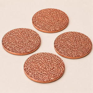 Handcrafted Hammered Pure Copper Coaster Set Of 4 Round Metallic Drink <b>Mats</b> For Moscow Mule Mug Luxury Home & <b>Bar</b> Tabletop Decor - Product Image 5