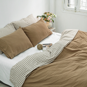 Brown Gingham 100% Cotton Bedding set Premium Fabric Pre-Washed 3 PCS Set Pillow cover <b>Bed</b> <b>Sheet</b> Soft Natural For Hotel Home - Product Image 5