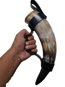 Corne à boire naturelle écologique de style animal poli viking indien avec corne d'halloween creuse à bord en laiton - Product Image 2