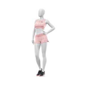 Conjunto de Yoga de 2 Piezas para Mujer, Estampado Geométrico Rosa, Top Corto con Espalda Cruzada, Pantalones Cortos de Cintura Alta, Transpirable, Spandex, Poliéster, Logotipo Personalizado - Product Image 2