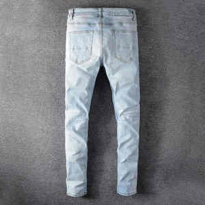 Pantalon en jean déchiré pour homme, coupe droite, taille haute, décontracté, style streetwear, avec plusieurs poches latérales, extensible, grandes tailles - Grande Vente - Product Image 4
