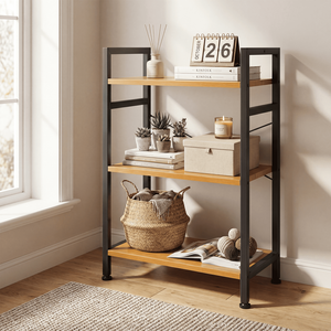 3-Tier <b>Industrial</b> <b>Bookcase</b> for Home Office Classic Modern Bookshelf with Storage for Books CDs Movies - Product Image 4